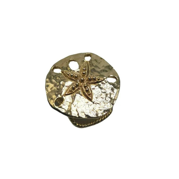 Sand Dollar Hammered Scarf Clip Gold Tone Vintage - Picture 2 of 4